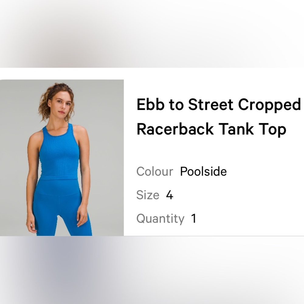 POOLSIDE Lululemon Ebb to Street Cropped Racerback Tank Top. Size 4. Worn ONCE!!